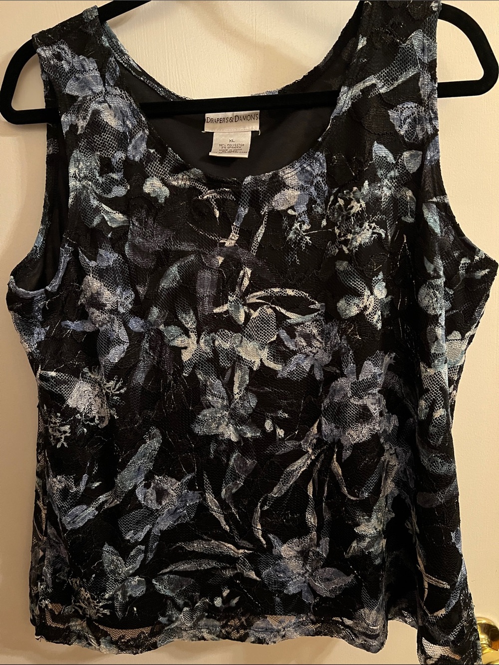 Drapers & Damons Black Floral Lace Overlay Tank Top - Blue/White